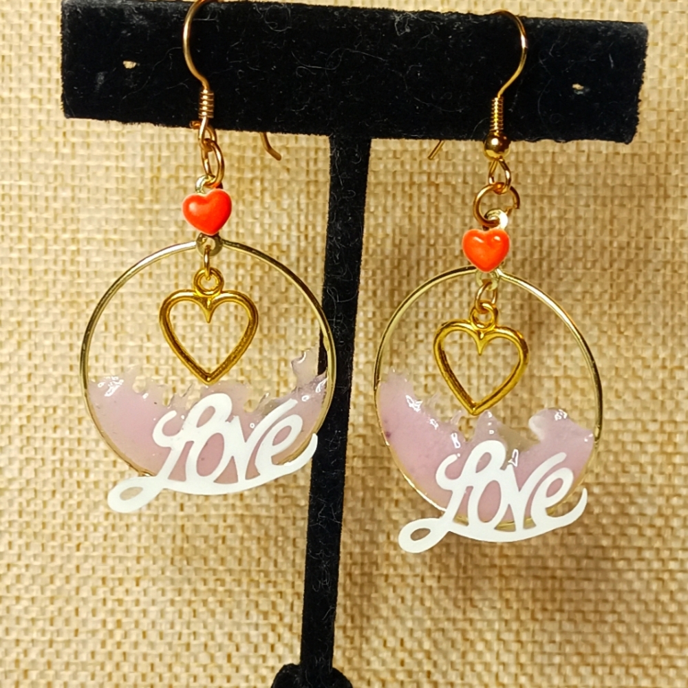Valentine's Day earrings, Heart and love earrings, dangling gold earrings